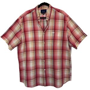 Faconnable Men's Shirt Sz.  XXL Seersucker Short Sleeve Plaid Madras Style Dad